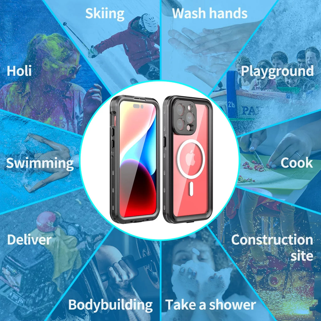 ELEHOLD for iPhone 15 Pro Max Waterproof Case, Built-in Screen Protector Full-Body Rugged Shockproof Military Drop Proof Dustproof IP68 Underwater Heavy Duty Magnetic Case for iPhone 15 Pro Max,Black