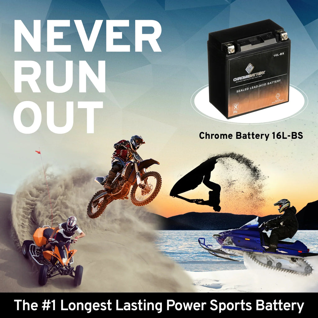 Chrome Battery YTX16L-BS (16L-BS 12 Volt,14 Ah, 230 CCA) Jet Ski Battery for Kawasaki 650cc Jf650 X2 86-'95