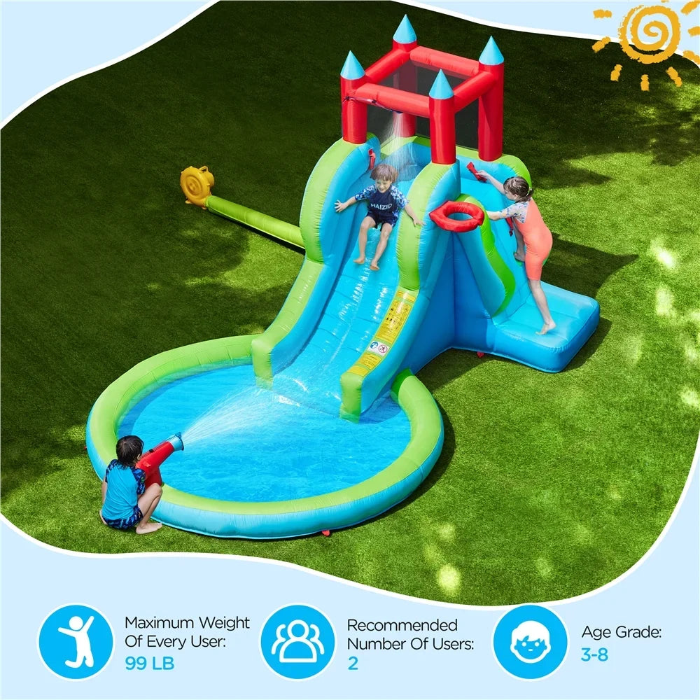 Topeakmart InfLatitudeable Water Slide with Climbing Wall, Cyan