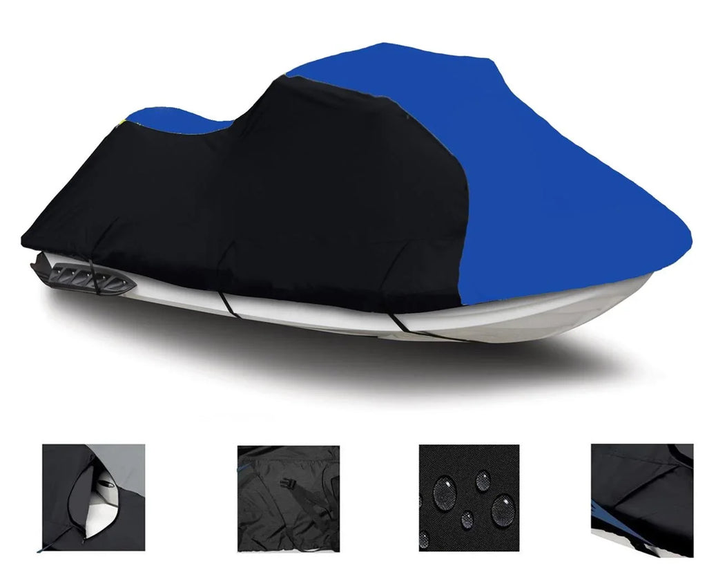 BLACK / BLUE HEAVY-DUTY, 600 DENIER Jet Ski Cover Jetski PWC Cover Compatible for Sea Doo Sea-Doo Wake 155 2011 2012 2013 2014 2015 2016 2017 2018 2019