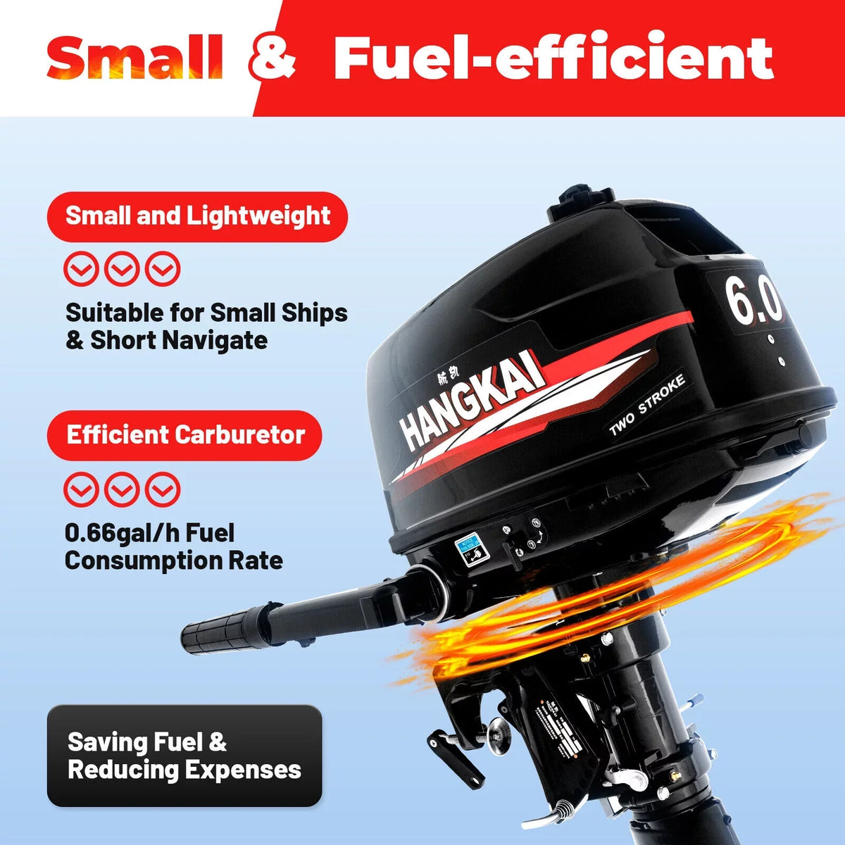 CNCEST Outboard Motor 6 Hp 2-Stroke InfLatitudeable Fishing Boat Motor Engine Water Cooling System