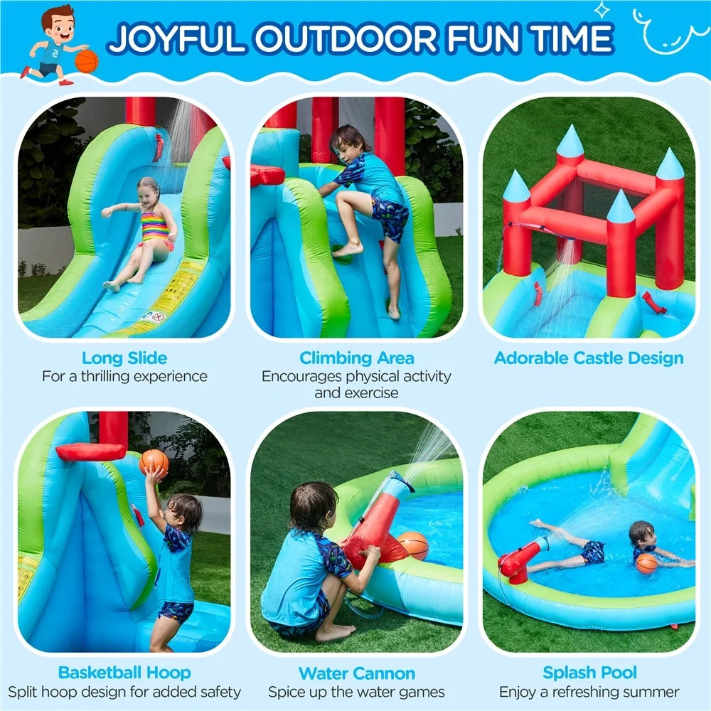 Topeakmart InfLatitudeable Water Slide with Climbing Wall, Cyan