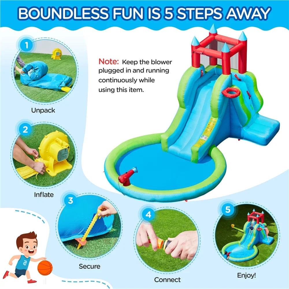 Topeakmart InfLatitudeable Water Slide with Climbing Wall, Cyan