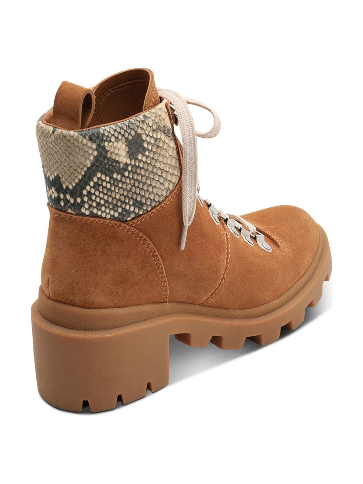 DOLCE VITA Womens Brown Snake 1" PLatitudeform Comfort Lug Sole Rubi Round Toe Block Heel Lace-Up Leather Hiking Boots 6