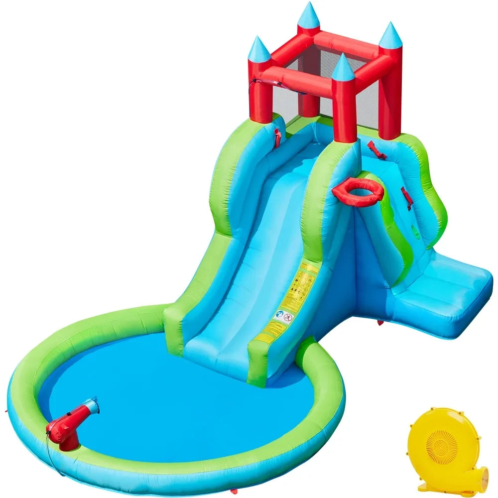 Topeakmart InfLatitudeable Water Slide with Climbing Wall, Cyan
