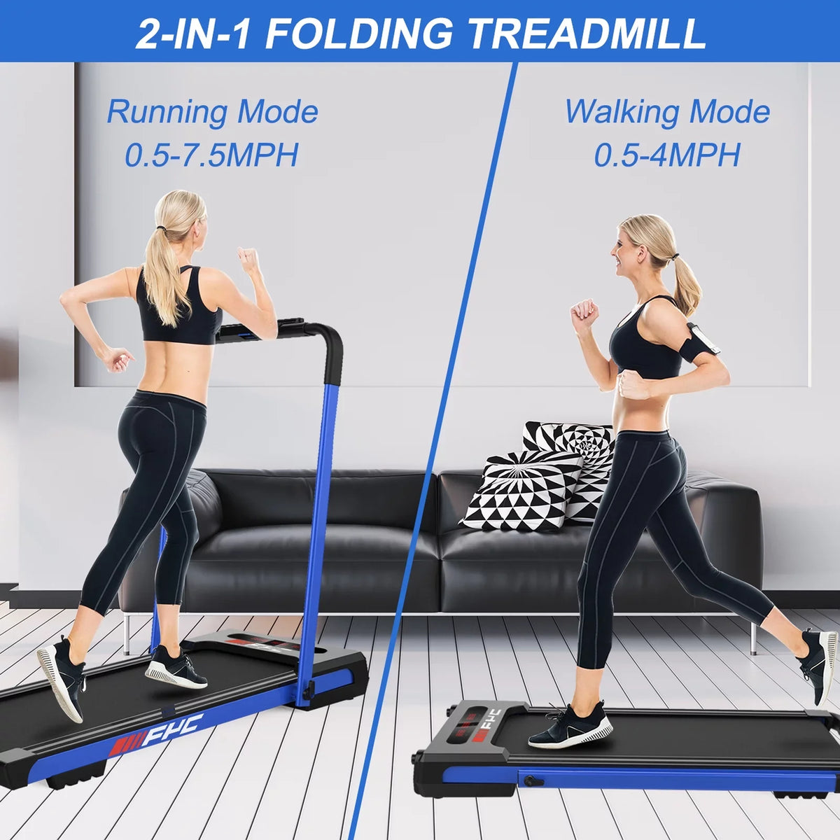 FYC 2 in 1 Under Desk Treadmill - 2.5 HP Folding Treadmill for Home, InstalLatitudeion-Free Foldable Treadmill Compact Electric Running Machine, Remote Control & LED Display Walking Running Jogging, Blue
