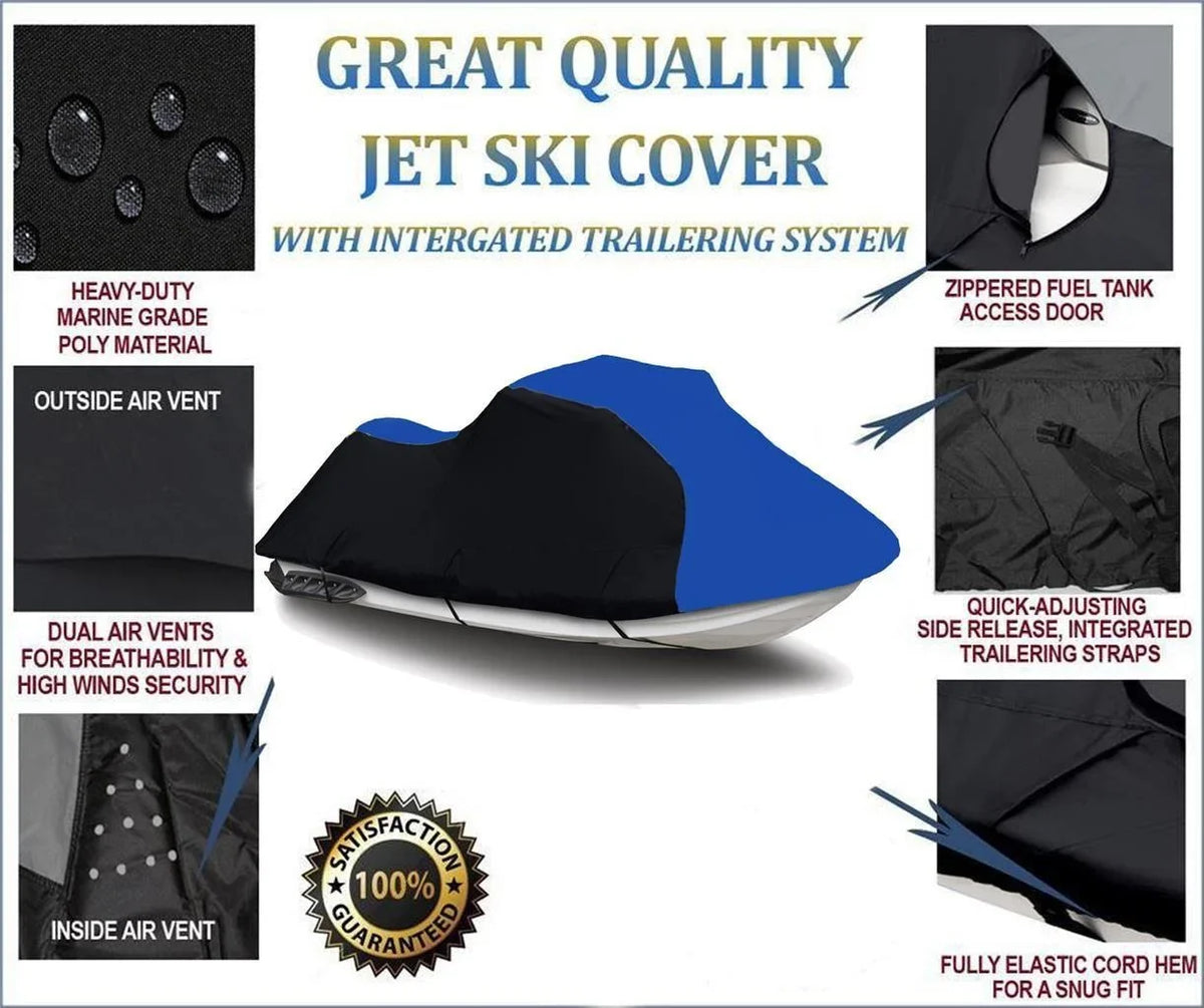 BLACK / BLUE HEAVY-DUTY, TOP OF THE LINE Cover Compatible for Sea Doo Sea-Doo Bombardier GTS Inter 2000 2001 Jet Ski Cover