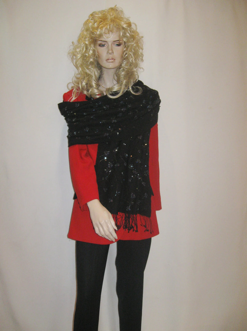 Beaded Shawl/Beaded Scarf/Sequin Shawl/Fancy Scarf/Fancy Shawl/Evening Shawl/Pashmina Shawl/Pashmina Scarf/Scarf/Scarves/Shawl/Shawls/Stole/Wrap - Black/ Black (B-16)