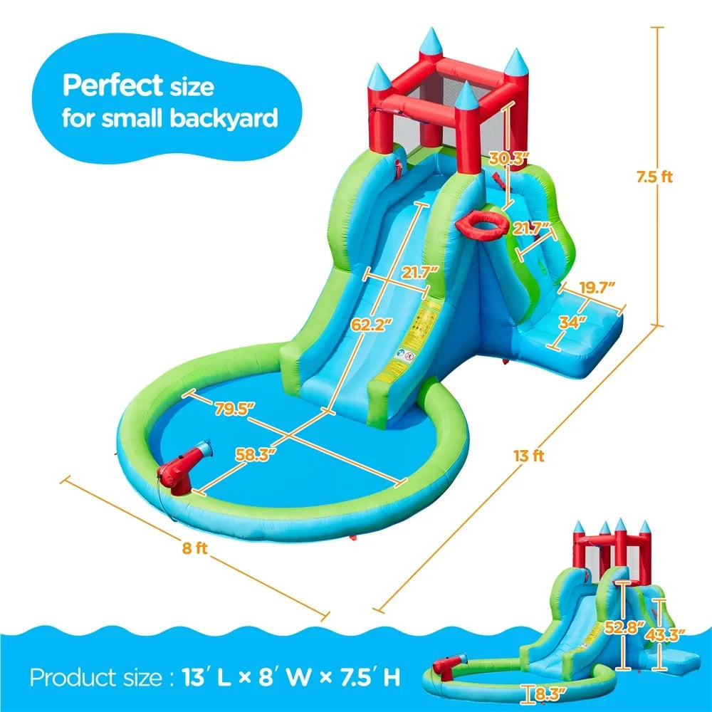 Topeakmart InfLatitudeable Water Slide with Climbing Wall, Cyan
